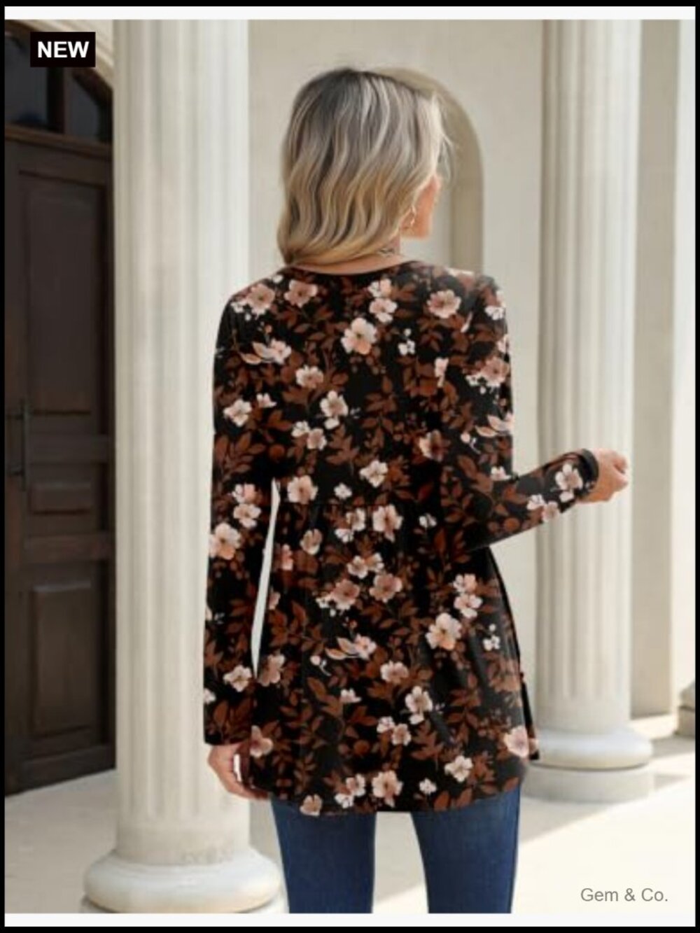 Long Sleeve Henley V Neck Blouse Business Casual Loose Fit Tunic Top - Picture 6 of 7